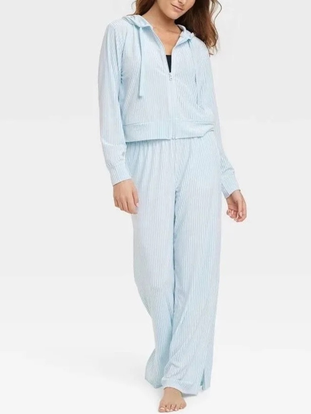 Colsie Ribbed Hooded Zip Jacket and Wide Leg Pants Loungewear Set L